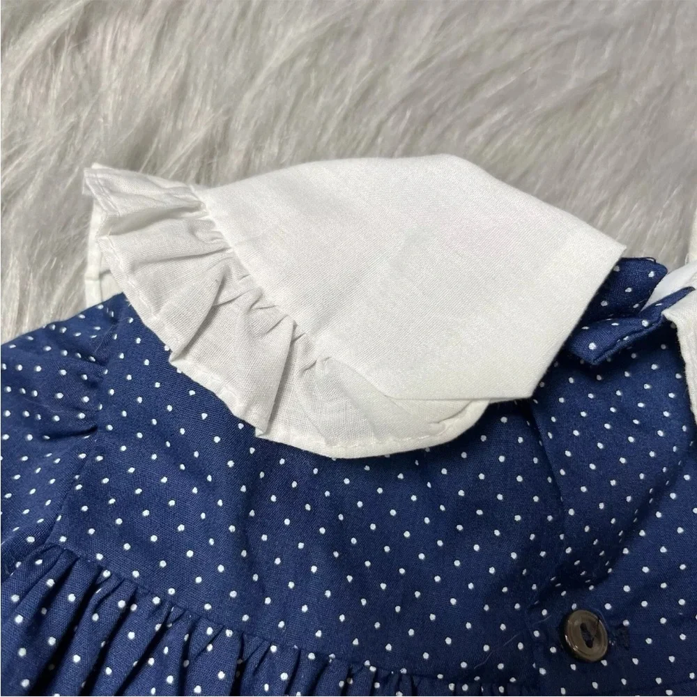 Vintage Polly Flinders Toddler Girls Dress Navy Red White Dot Smocked